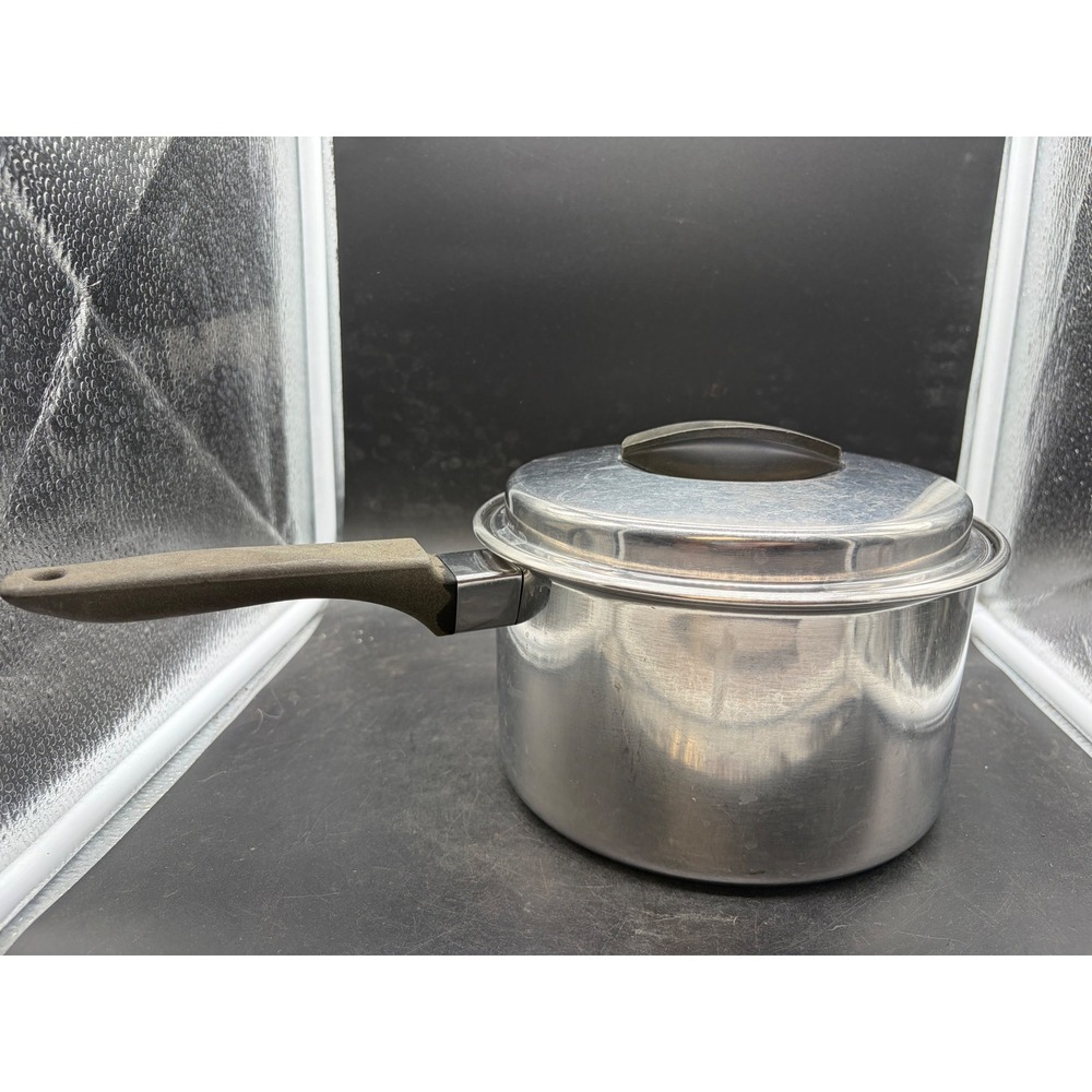 Vintage Flint Ekco 3 Quart Saucepan Stainless Steel Radiant Heat Core with Lid